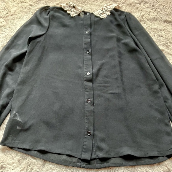 Lace collar Wednesday Adams sheer black blouse with button up back. Small. - Picture 6 of 7